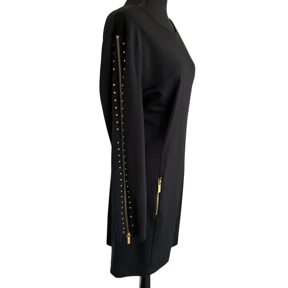 Michael Kors - Zip Knee Length w/ gold Stud Dress -Black- Size 16
